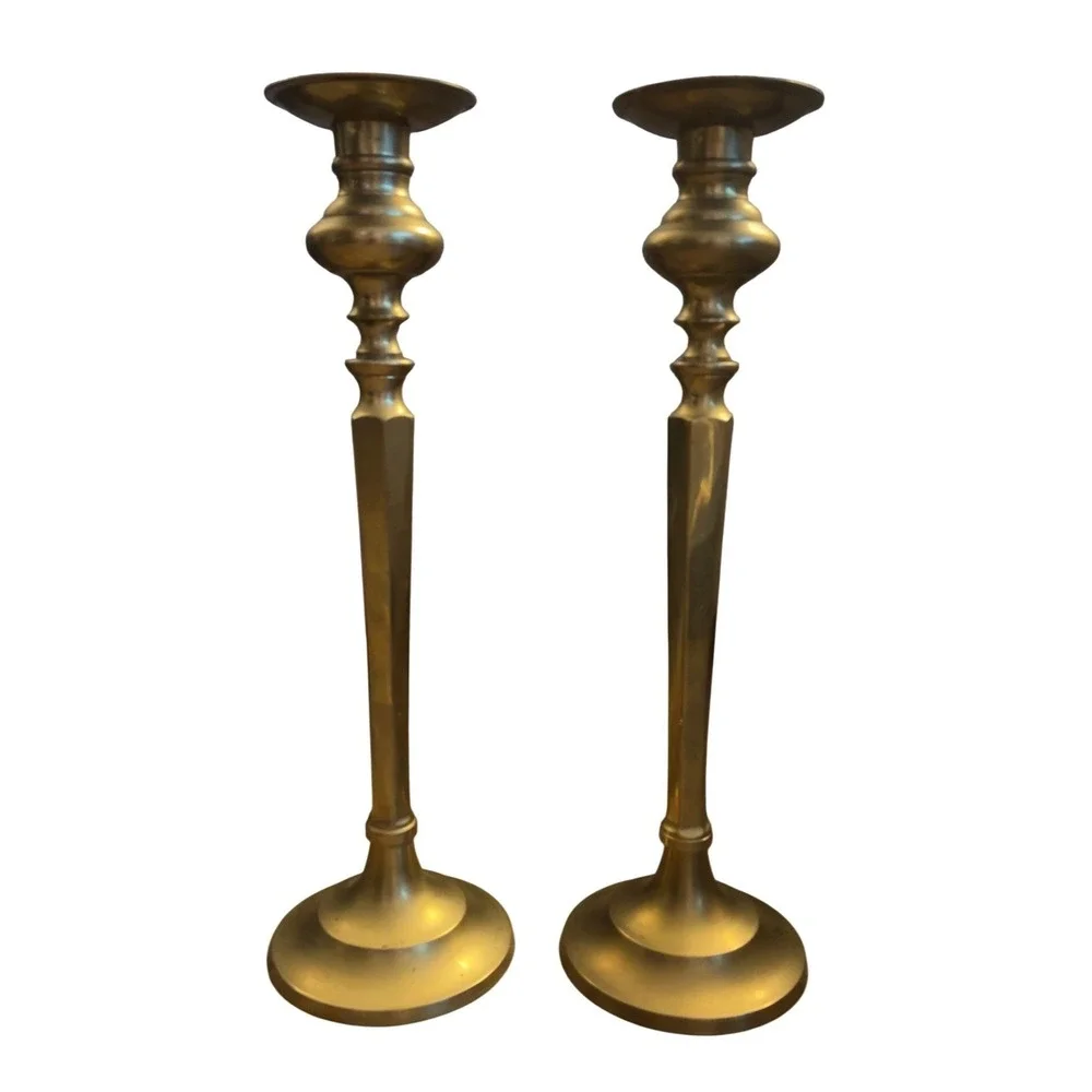 Pier 1 Vintage Brass Tall Candlestick Holders - Set of 2